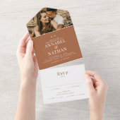 シンプルモダンモノグラム&フォトテラコッタ結婚ズ オールインワン招待状 (貼ってはがせる)