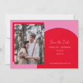 シンプルモダンユニーク赤ピンク幾何学写真 セーブザデート (正面)