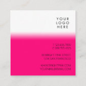 シンプルモダンユニークYour Logo Bright Pink White スクエア名刺 (裏面)
