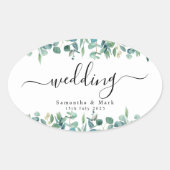シンプルモダンユーカリ結婚ス 楕円形シール (正面)