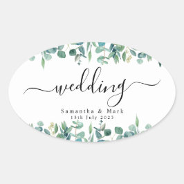 シンプルモダンユーカリ結婚ス 楕円形シール
