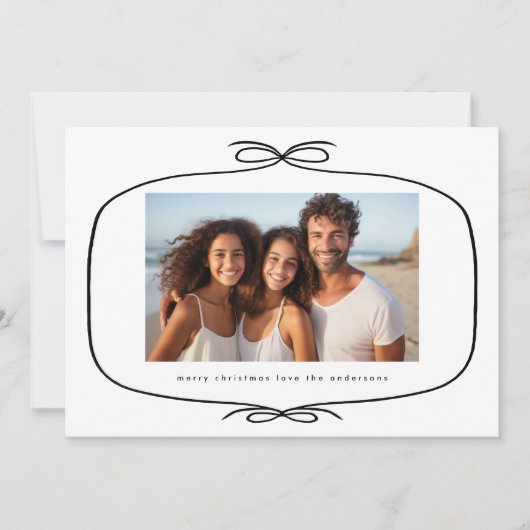 シンプルモダンリボン写真クリスマス シーズンカード (正面)