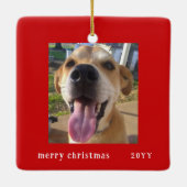 シンプルモダンレッドフレームファミリーペットホリデー セラミックオーナメント (裏面)