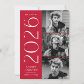 シンプルモダンレッド3写真2025卒業 案内状 (正面)