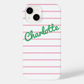 シンプルモダンレトロピンクと緑のストライプ名 Case-Mate iPhoneケース (裏面)