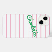 シンプルモダンレトロピンクと緑のストライプ名 Case-Mate iPhoneケース (裏面 (横))