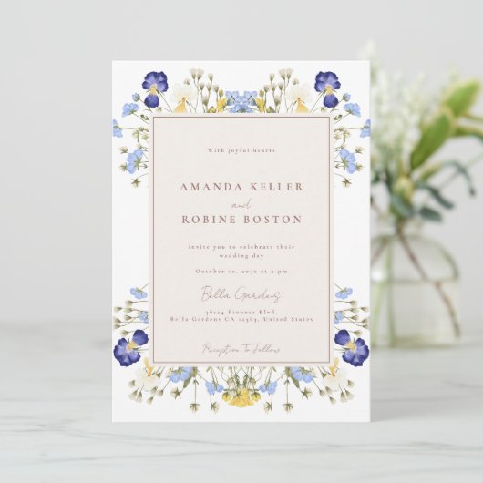 シンプルモダンワイルドフラワー結婚式招待状 招待状 (スタンド正面)