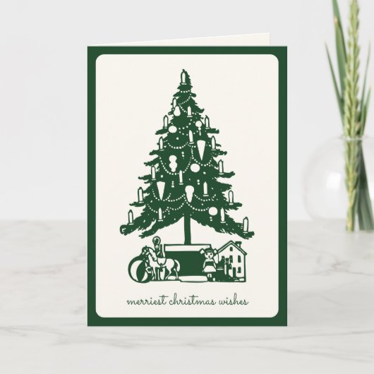 シンプルモダンヴィンテージクリスマスツリーと玩具 シーズンカード (正面)