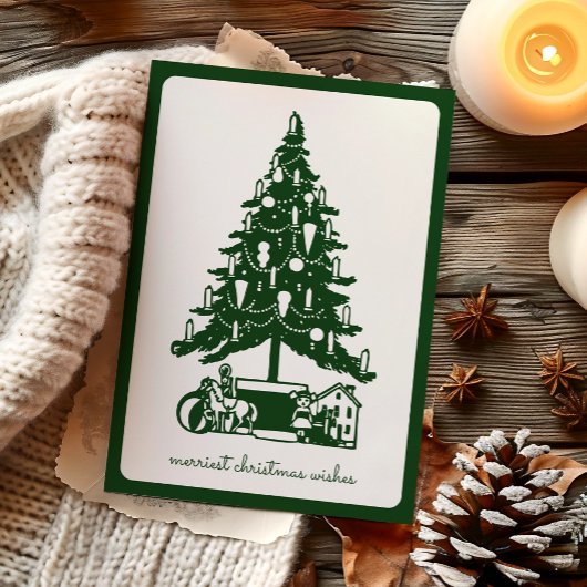 シンプルモダンヴィンテージクリスマスツリーと玩具 シーズンカード