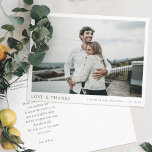 シンプルモダン写真ありがとうご結婚ざう ポストカード<br><div class="desc">このシンプル写真のスタイリッシュ写真結婚は感謝していモダンエレガント、あなたの写真の下にあなたの名前と日付を特徴づけるとともに、中濃い緑の濃淡で強調された'LOVE & THANKS'。前面の他の文字は少し軟化した黒である。このデザインの前後の様々な文字要素に使用されるフォント、句読点、色を変更する場合がある。例えば、「LOVE & THANKS」文字の色を変えたり、フロントの文字を全て金ゴールド等に変えたりする。あるいは、愛と感謝してい文字を感謝の別のメッセージに置き換えたいかもしれない。デフォルトでは両側の背景を透明にし、紙の色をベーストーンとして使用するようにしている。編集ツールで基本色の1つを選択するか、研究で見つけた特定の色相を念頭に置いて別の色番号を入力するもしか、またはカラースペクトルツールを見て何かを見ることによって簡単に変更できる。背面のデフォルトの文字カラーは濃いグレーだが、これを変更するもしと、別のカラーが必要になる。サンプル文字を背面に貼り付け、お客様のメッセージに合わせて置き換えることができたが、これに制限を受けてはいけませ感じん。あなたのもし代わりに各ハガキの背面に手書きのノートを行うことができるように私たちの文字を完全に削除し保て空白の、ハガキのその部分の書一部を完全に削除することを好む。または、私たちの文字を感謝のメッセージと自分の閉じ込めのメッセージに置き換え、カードを受け取ったときに署名する。いずれの場合も、裏面のサンプル文字と前面サンプル差出人住所と写真を含む両面のサンプル/プレースホルダ詳細をすべて削除することを忘れないでほしい。デフォルトの紙はセミグロスではなくマットを選択した。これは自分のメッセージに適しており書、汚れはしないからだ。もちろん、セミグロスに変更もしできる。直観的なスタイリッシュデザインツールでモダン結婚、あなたの写真とあなたのインスピレーションを使用して、このハガキをユニークな自分のものにする！</div>