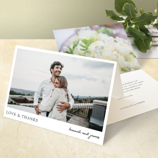 シンプルモダン写真の愛と感謝してい結婚の サンキューカード