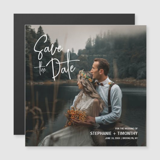 シンプルモダン写真の日付を保存結婚する マグネット招待状 (正面/裏面)