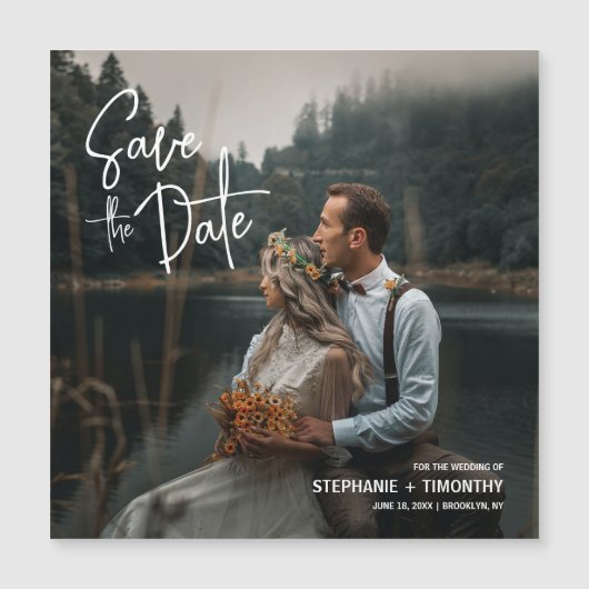 シンプルモダン写真の日付を保存結婚する マグネット招待状 (正面)