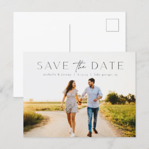シンプルモダン写真の結婚式の日付はがきを保存 ポストカード
