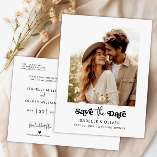 シンプルモダン写真エレガントな結婚式の日付を保存 インビテーションポストカード