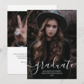 シンプルモダン写真エレガントScript卒業 案内状 (正面/裏面)