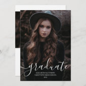 シンプルモダン写真エレガントScript卒業 案内状 (正面/裏面)