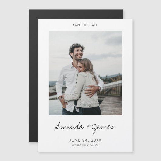 シンプルモダン写真カスタム結婚式の日付を保存 マグネット招待状 (正面/裏面)