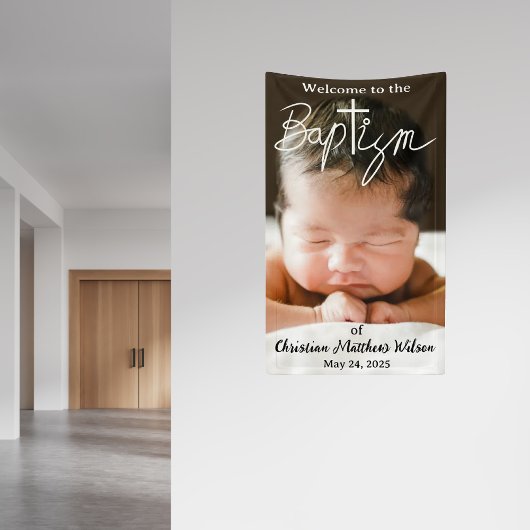 シンプルモダン写真クロス宗教洗礼 横断幕