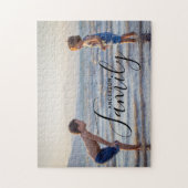 シンプルモダン写真テンプレートカスタムファミリ名 ジグソーパズル (縦)