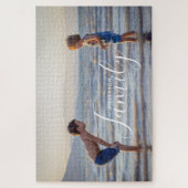 シンプルモダン写真テンプレートカスタムファミリ名 ジグソーパズル (縦)