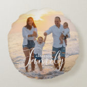 シンプルモダン写真テンプレートカスタムファミリ名 ラウンドクッション (裏面)