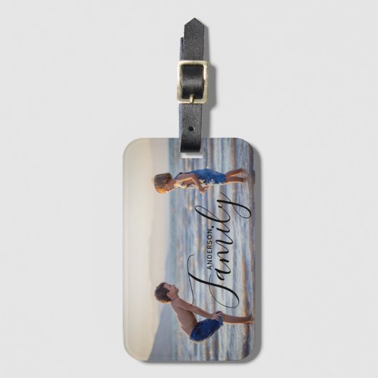 シンプルモダン写真テンプレートカスタムファミリ名 ラゲッジタグ (正面縦)