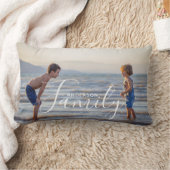 シンプルモダン写真テンプレートカスタムファミリ名 ランバークッション (ブランケット)