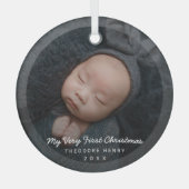 シンプルモダン写真マイ初めてのクリスマスベビー ガラスオーナメント (正面)