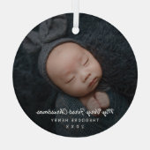 シンプルモダン写真マイ初めてのクリスマスベビー ガラスオーナメント (裏面)