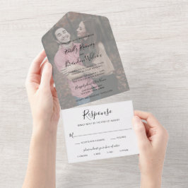 シンプルモダン写真優雅な結婚式 オールインワン招待状