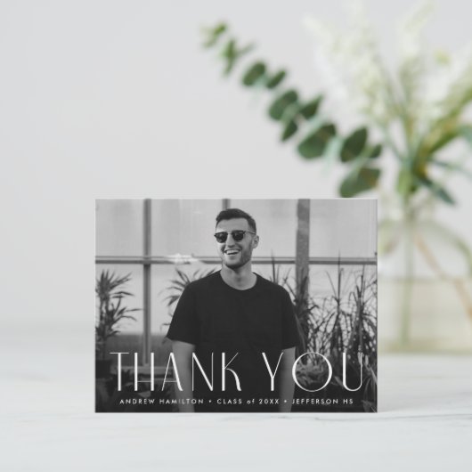 シンプルモダン写真卒業ありがとう ポストカード (スタンド正面)