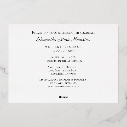 シンプルモダン写真卒業パーティー招待状 箔シーズンカード (裏面)