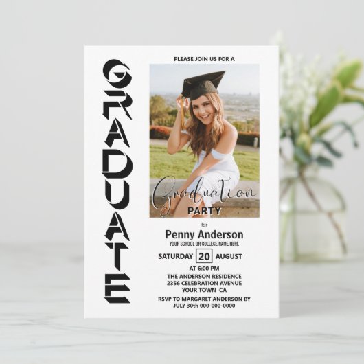 シンプルモダン写真卒業会 招待状 (スタンド正面)