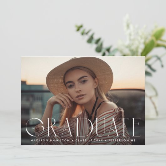 シンプルモダン写真卒業 案内状 (スタンド正面)