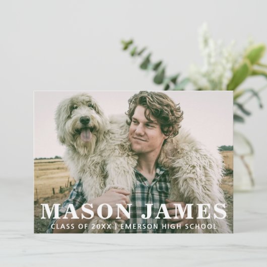 シンプルモダン写真卒業 案内状 (スタンド正面)