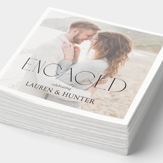 シンプルモダン写真婚約パーティ スタンダードカクテルナプキン