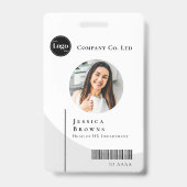 シンプルモダン写真白黒の従業員QR バッジ (正面)