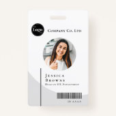 シンプルモダン写真白黒の従業員QR バッジ (正面)
