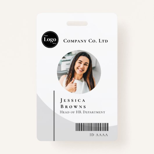 シンプルモダン写真白黒の従業員QR バッジ (正面)