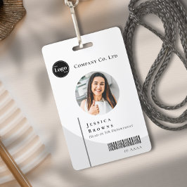 シンプルモダン写真白黒の従業員QR バッジ