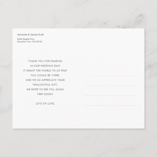 シンプルモダン写真結婚ありがとう ポストカード (裏面)