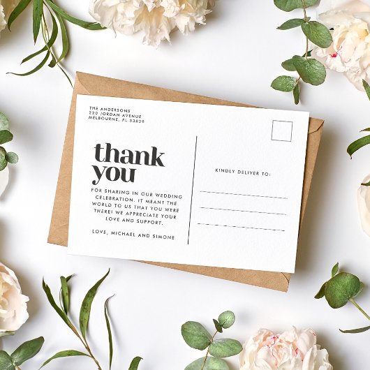 シンプルモダン写真結婚ありがとう ポストカード