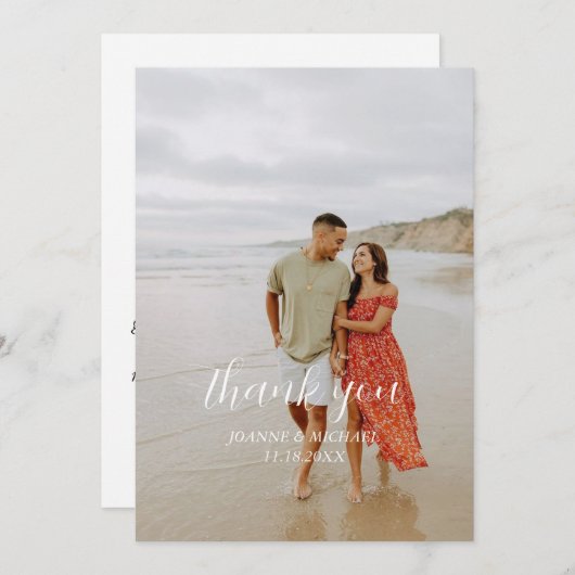 シンプルモダン写真結婚のサンキューカードWノート 招待状 (正面/裏面)