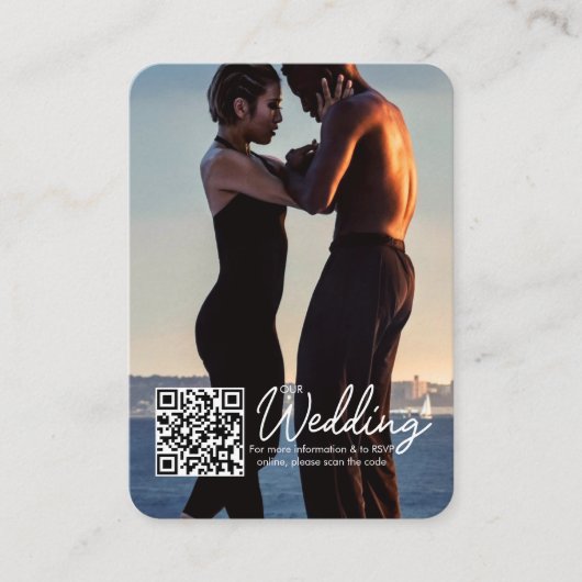 シンプルモダン写真結婚のQRコードRSVP エンクロージャーカード (正面)
