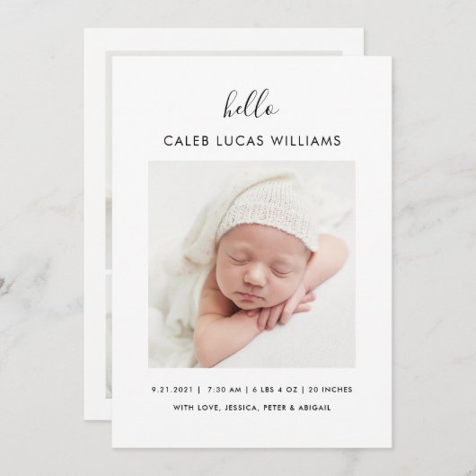 シンプルモダン写真誕生のお知らせ 案内状 (正面/裏面)