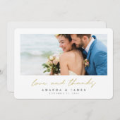 シンプルモダン写真金ゴールド結婚タイポグラフィ サンキューカード (正面/裏面)