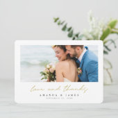 シンプルモダン写真金ゴールド結婚タイポグラフィ サンキューカード (スタンド正面)