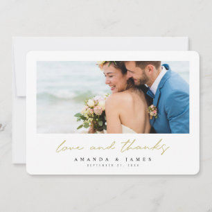 シンプルモダン写真金ゴールド結婚タイポグラフィ サンキューカード