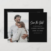 シンプルモダン写真黒い結婚式の日付を保存 ポストカード (正面/裏面)